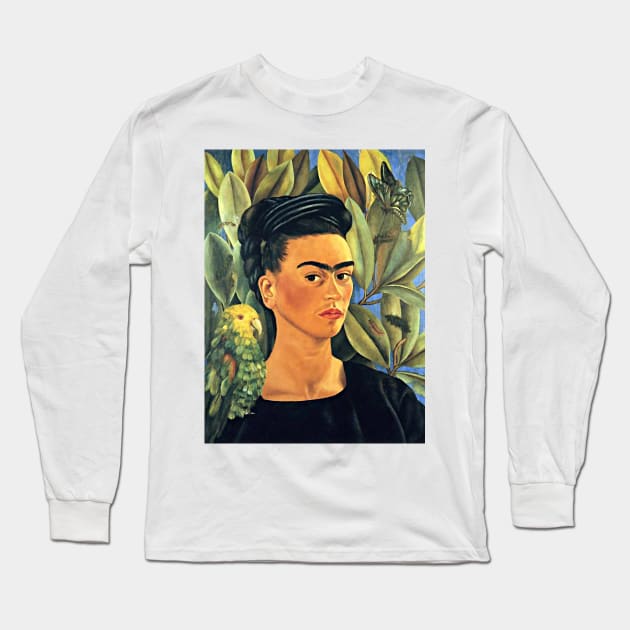 Frida Kahlo Self-Portrait with Bonito 1941 Art Print Mexican Painter Surrealism Magic Realism Long Sleeve T-Shirt by ZiggyPrint
